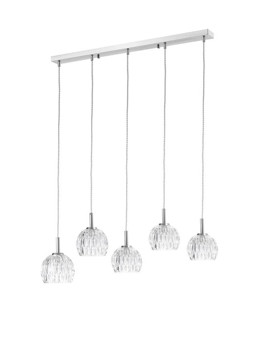LAR Clear Glass & Chrome Aluminium 5 Light Linear Bar Pendant - ID 10564
