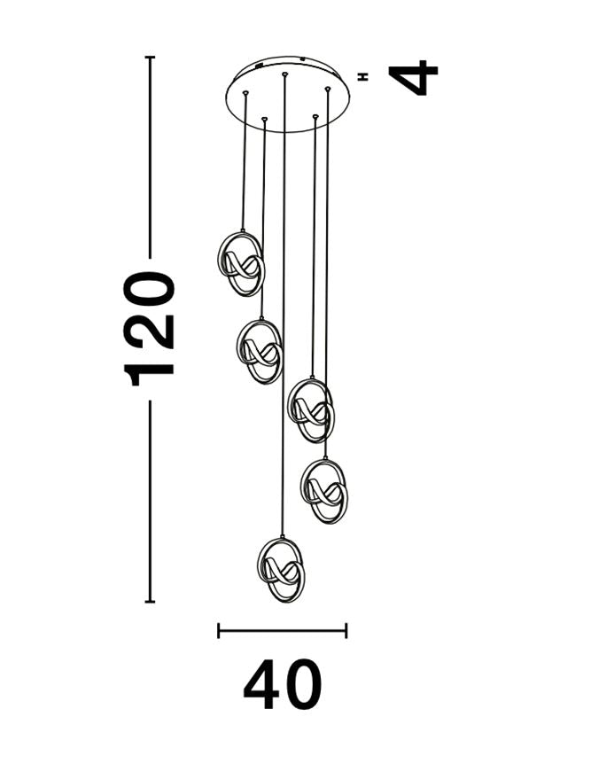 RIN Black Aluminium & Acrylic Knot Swirl Five Drop Cluster Pendant - ID 10456