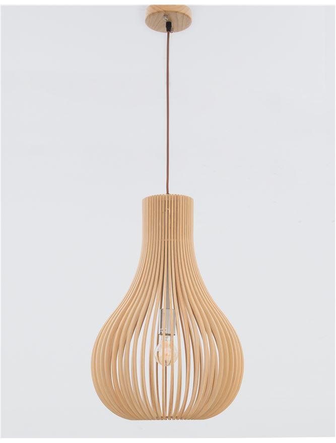 SOH Natural Wood & Dark Brown Fabric Cable Single Pendant - ID 10441