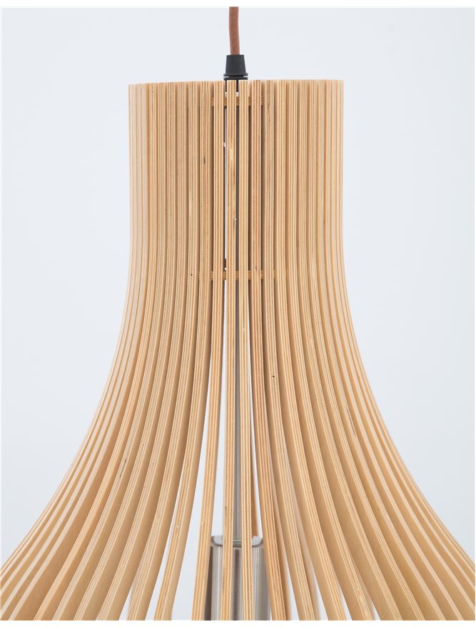 SOH Natural Wood & Dark Brown Fabric Cable Single Pendant - ID 10441