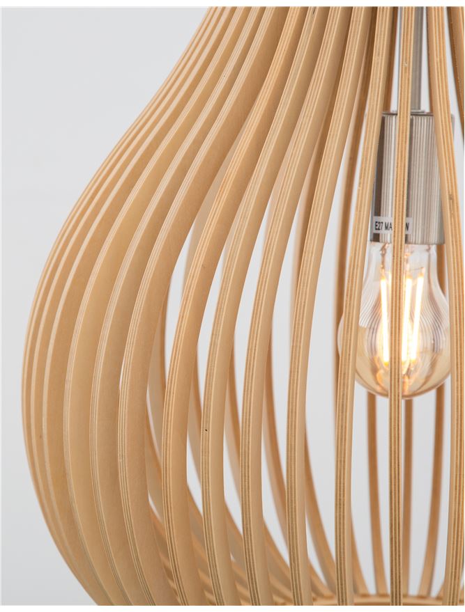 SOH Natural Wood & Dark Brown Fabric Cable Single Pendant - ID 10441