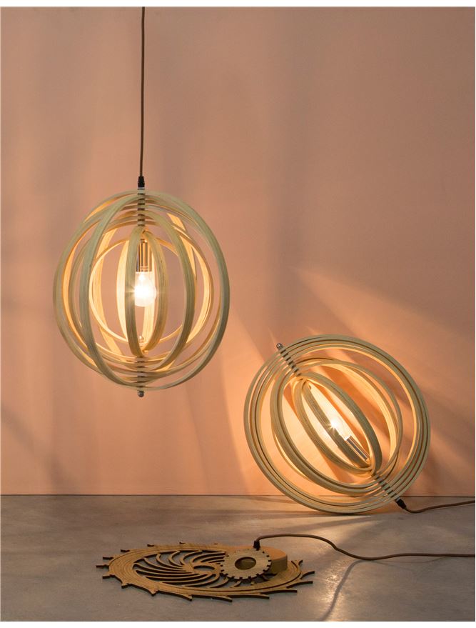 ASC Natural Wood & Dark Brown Fabric Cable Jumble Arrangement Single Pendant - ID 10440