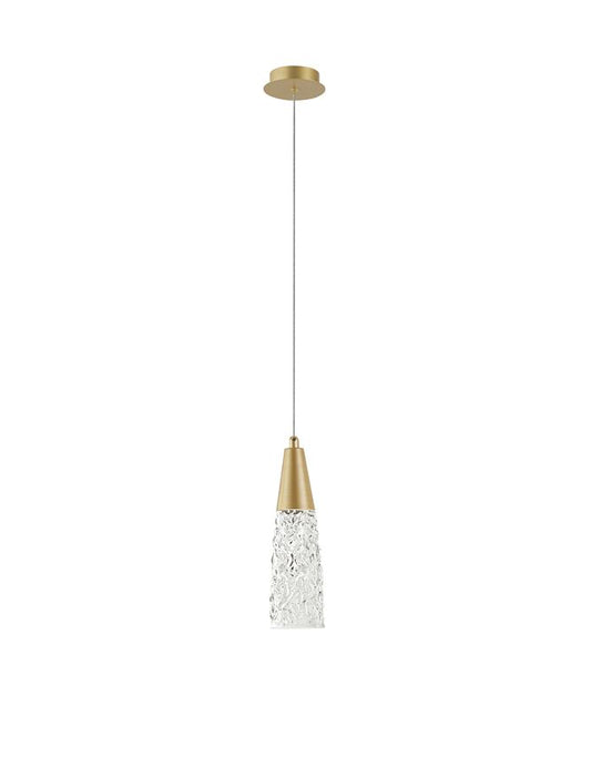 KOV Clear Structured Glass & Brushed Gold Steel Single Pendant - ID 10550