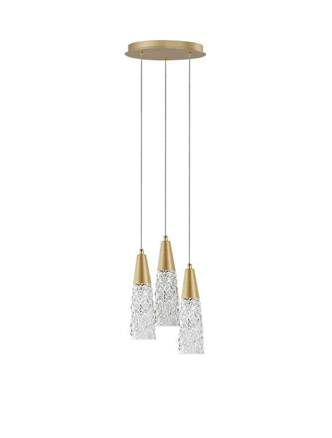 KOV Clear Structured Glass & Brushed Gold Multi Drop Pendant - ID 10551