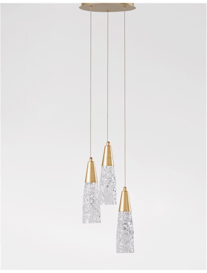 KOV Clear Structured Glass & Brushed Gold Multi Drop Pendant - ID 10551