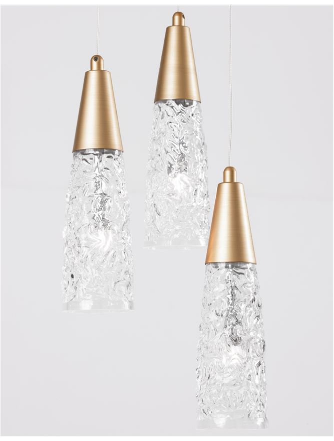 KOV Clear Structured Glass & Brushed Gold Multi Drop Pendant - ID 10551