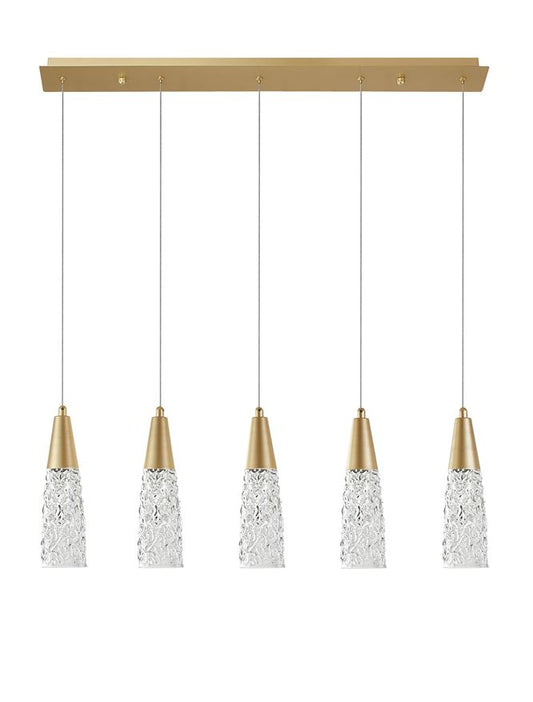 KOV Clear Structured Glass & Brushed Gold Linear Bar Pendant - ID 10553