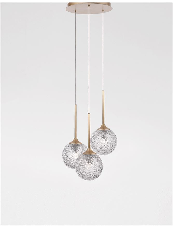 MIRA Clear Structured Glass & Brass Gold Steel 3 Light Multi Pendant - ID 10548