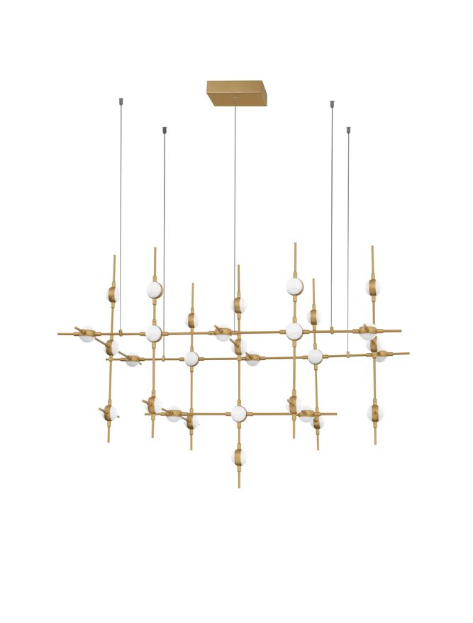 ATO Gold Metal & Acrylic 30 Lamp Molecule Pendant With Remote Control - ID 10079