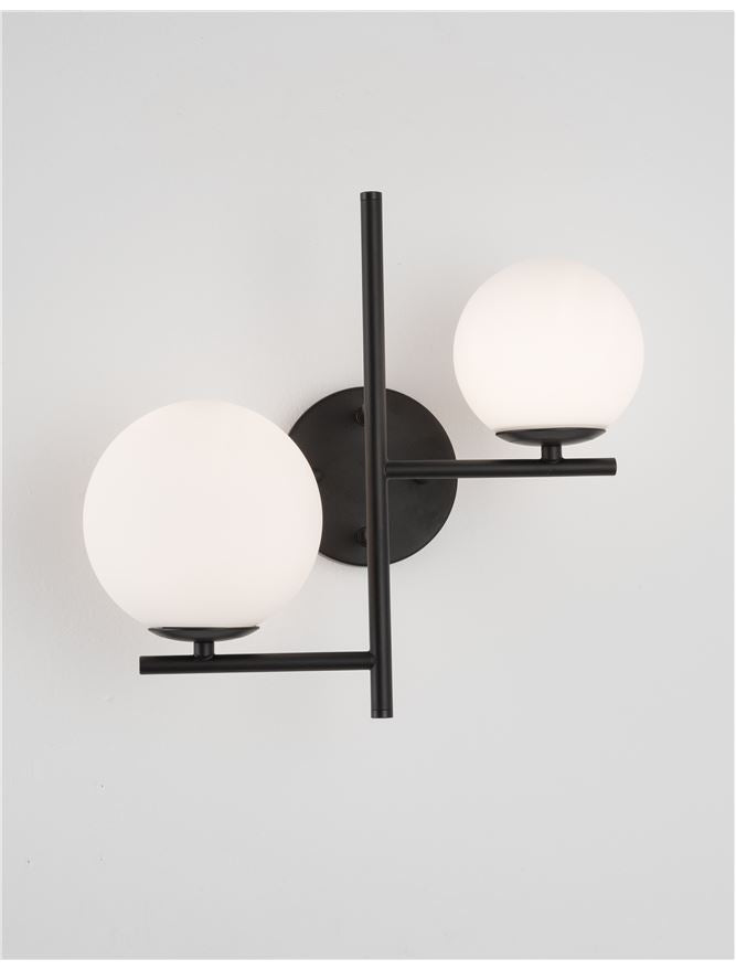 IMPERIO Black Metal & Opal Orb 2 Light Wall Light - ID 10652