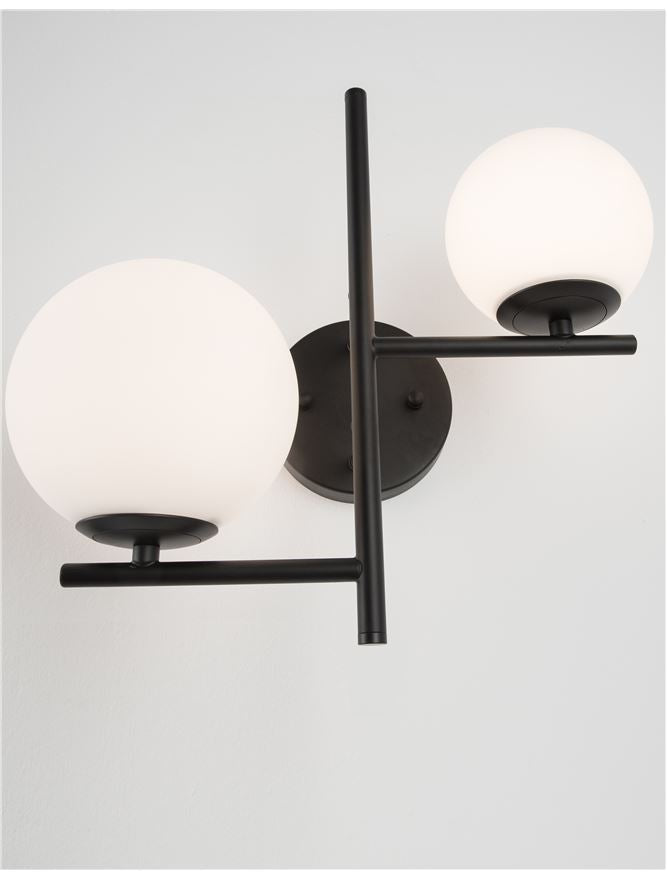 IMPERIO Black Metal & Opal Orb 2 Light Wall Light - ID 10652