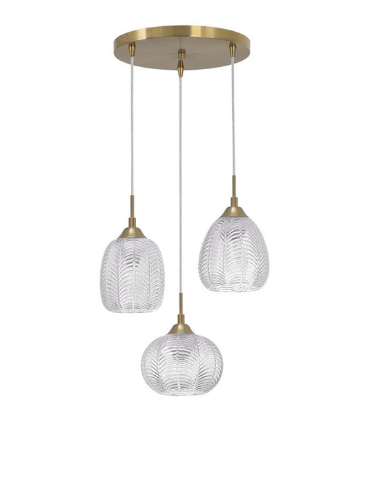 VAR Clear Waved Glass & Satin Gold Metal 3 Light Multi Pendant - ID 10034