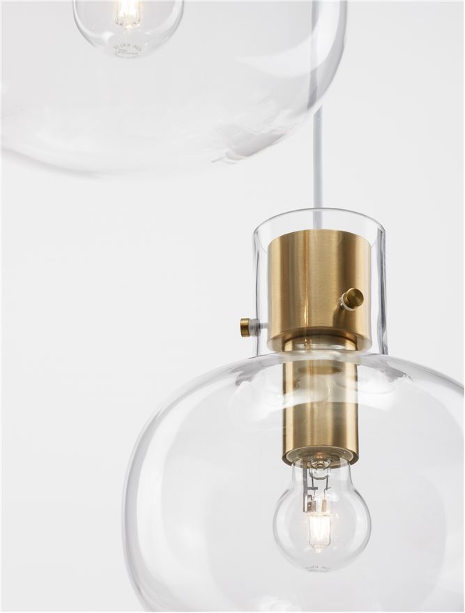 CIN Clear Glass & Brass Gold Metal 3 Lamp Multi Pendant - ID 11803