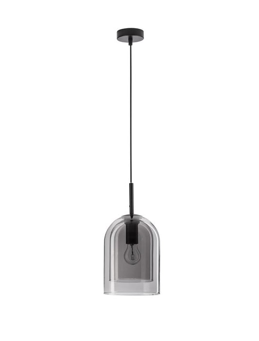 VEL Layered Smoked Glass & Black Metal Single Pendant - ID 11813