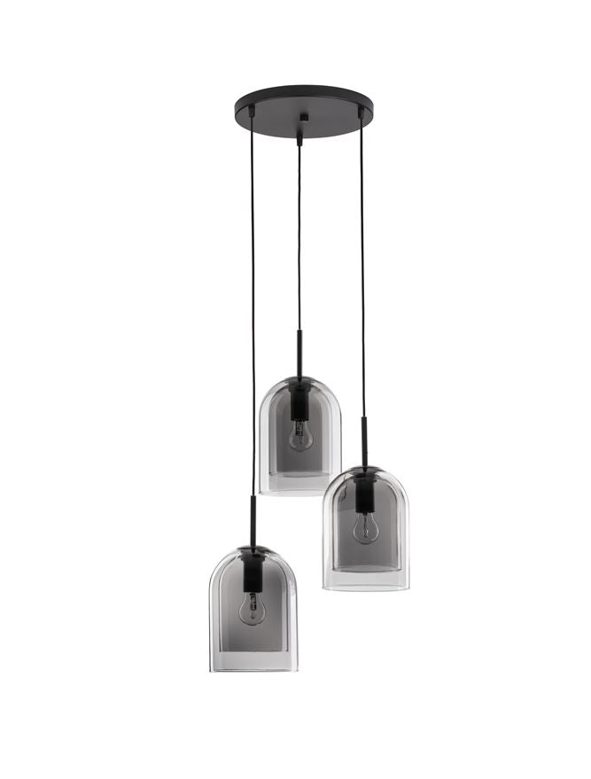 VEL Layered Smoked Glass & Black Metal 3 Lamp Multi Pendant - ID 11815