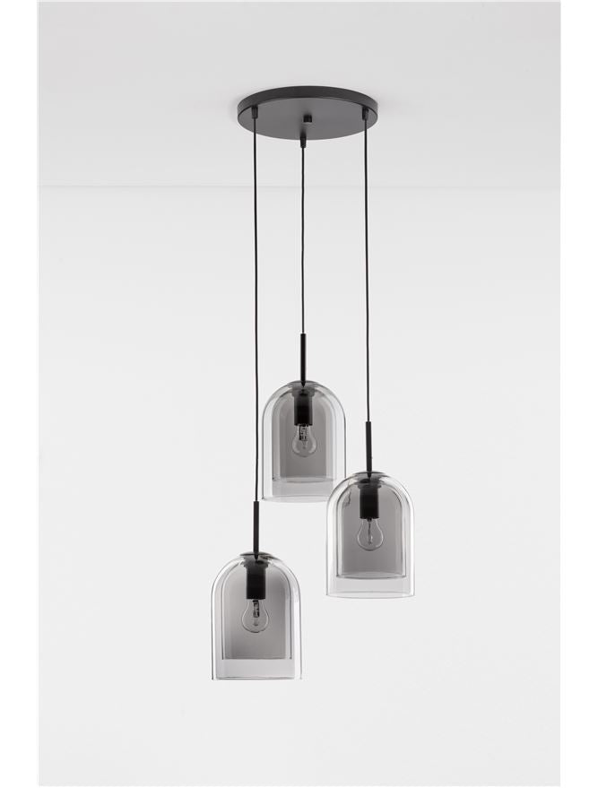 VEL Layered Smoked Glass & Black Metal 3 Lamp Multi Pendant - ID 11815