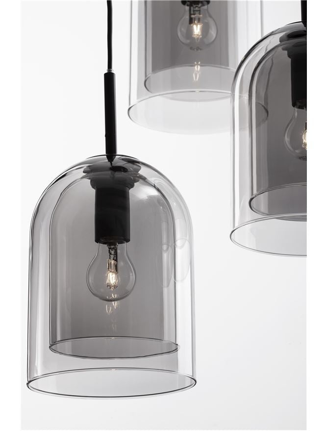 VEL Layered Smoked Glass & Black Metal 3 Lamp Multi Pendant - ID 11815