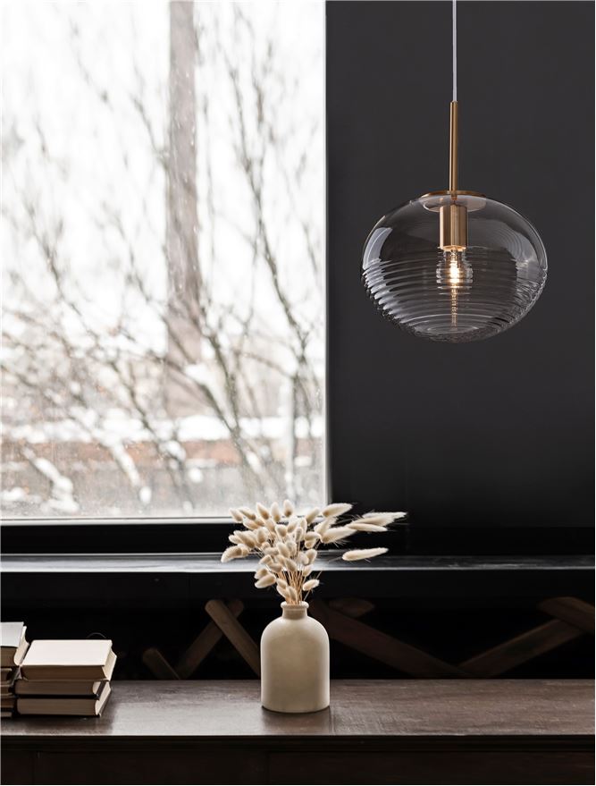 MAE Clear Glass, White Suspension & Brass Gold Metal Single Long Pendant - ID 11864