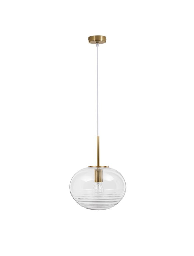 MAE Clear Glass, White Suspension & Brass Gold Metal Single Long Pendant - ID 11864