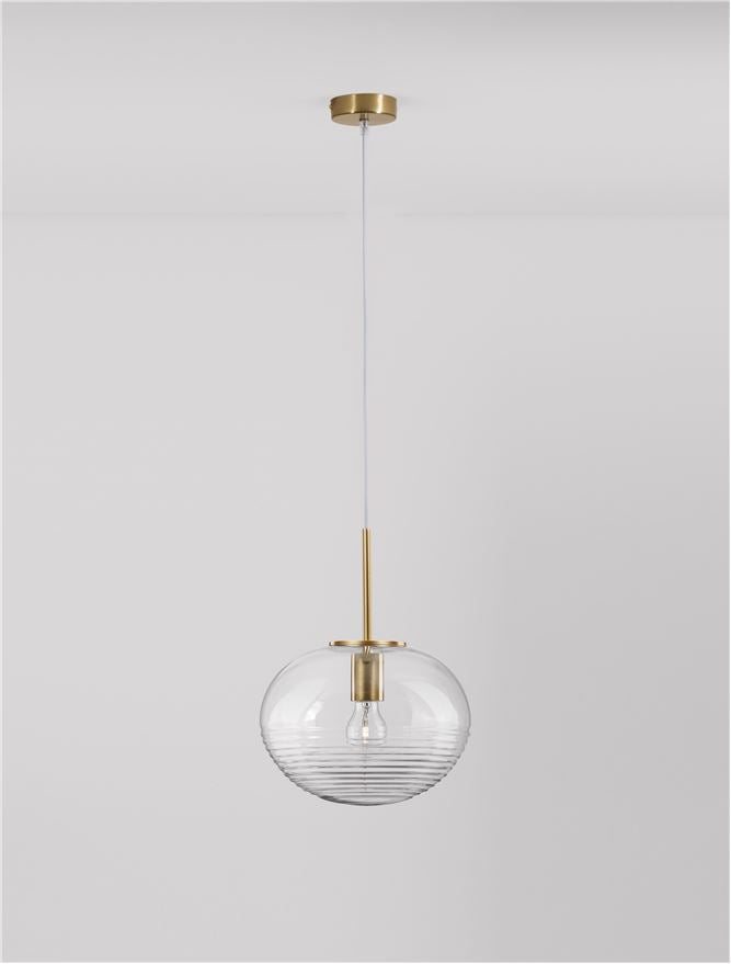 MAE Clear Glass, White Suspension & Brass Gold Metal Single Long Pendant - ID 11864