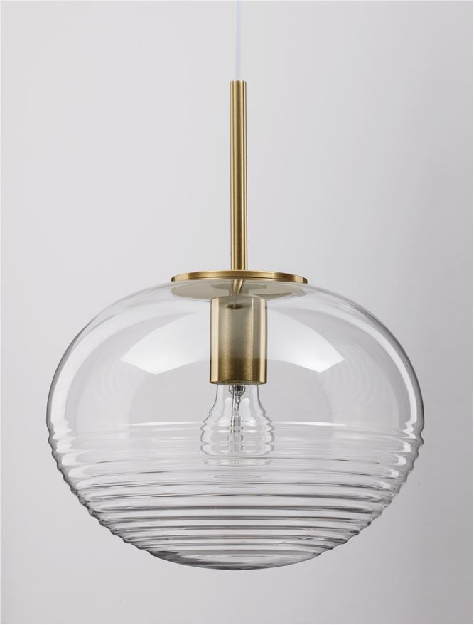 MAE Clear Glass, White Suspension & Brass Gold Metal Single Long Pendant - ID 11864