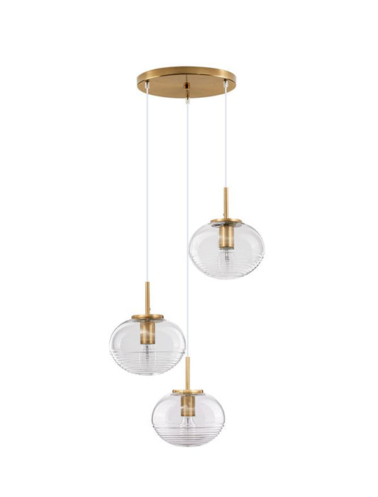 MAE Clear Glass, White Suspension & Brass Gold Metal 3 Lamp Multi Pendant - ID 11863