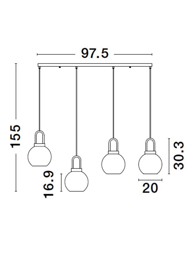 IRV Clear Glass & Brass Gold Metal Linear 4 Lamp Bar Pendant - ID 11848