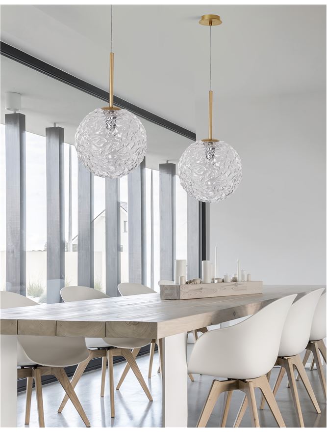 MIRA Clear Structured Glass & Brass Gold Steel Large Single  Pendant - ID 10546