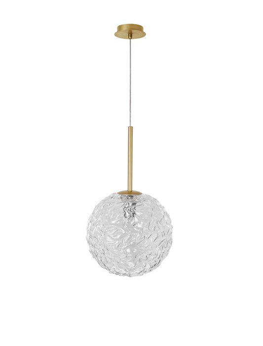 MIRA Clear Structured Glass & Brass Gold Steel Large Single  Pendant - ID 10546