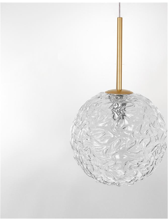 MIRA Clear Structured Glass & Brass Gold Steel Large Single  Pendant - ID 10546