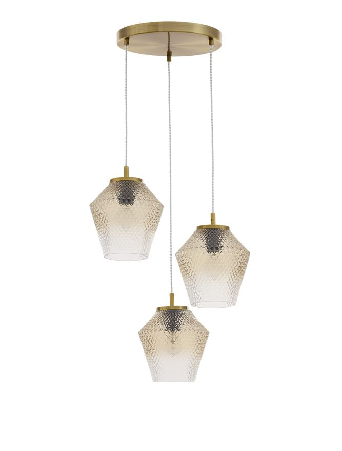 MAG Cognac Shadow Glass & Brass Finish Multi Drop Pendant - ID 10015