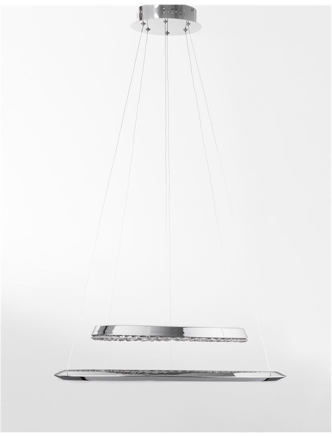 NET Chrome Aluminium & Crystal Adjustable Twin Ring Dimmable Pendant Small - ID 10469