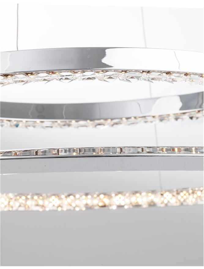NET Chrome Aluminium & Crystal Adjustable Twin Ring Dimmable Pendant Small - ID 10469