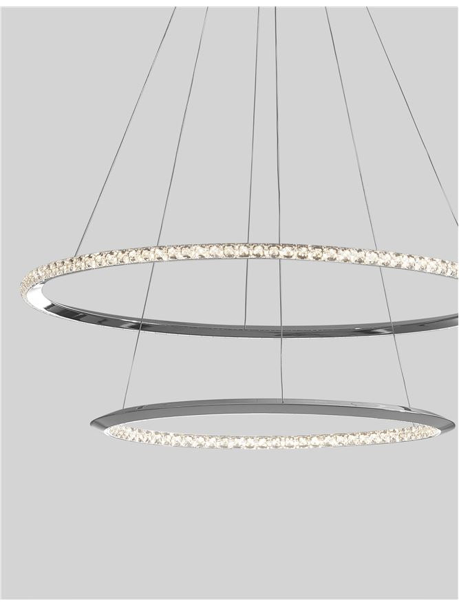 NET Chrome Aluminium & Crystal Adjustable Twin Ring Dimmable Pendant Large - ID 10470