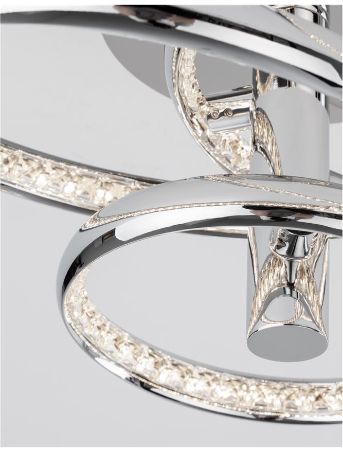 NET Chrome Aluminium & Crystal Three Ring Dimmable Semi-Flush Ceiling Light - ID 10472