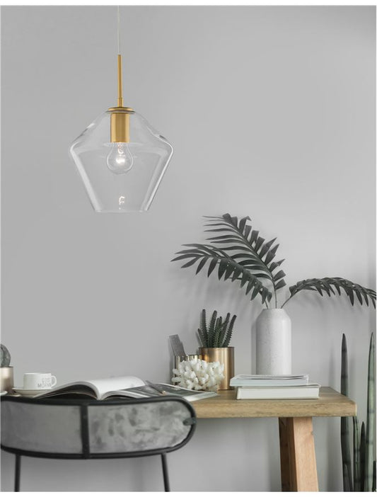 PRI Clear Glass & Gold Metal Single Pendant - ID 9999