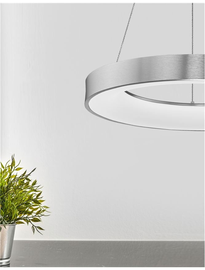 RAN Brushed Silver Aluminium & Acrylic Dimmable Warm Light Ring Pendant Large - ID 10421