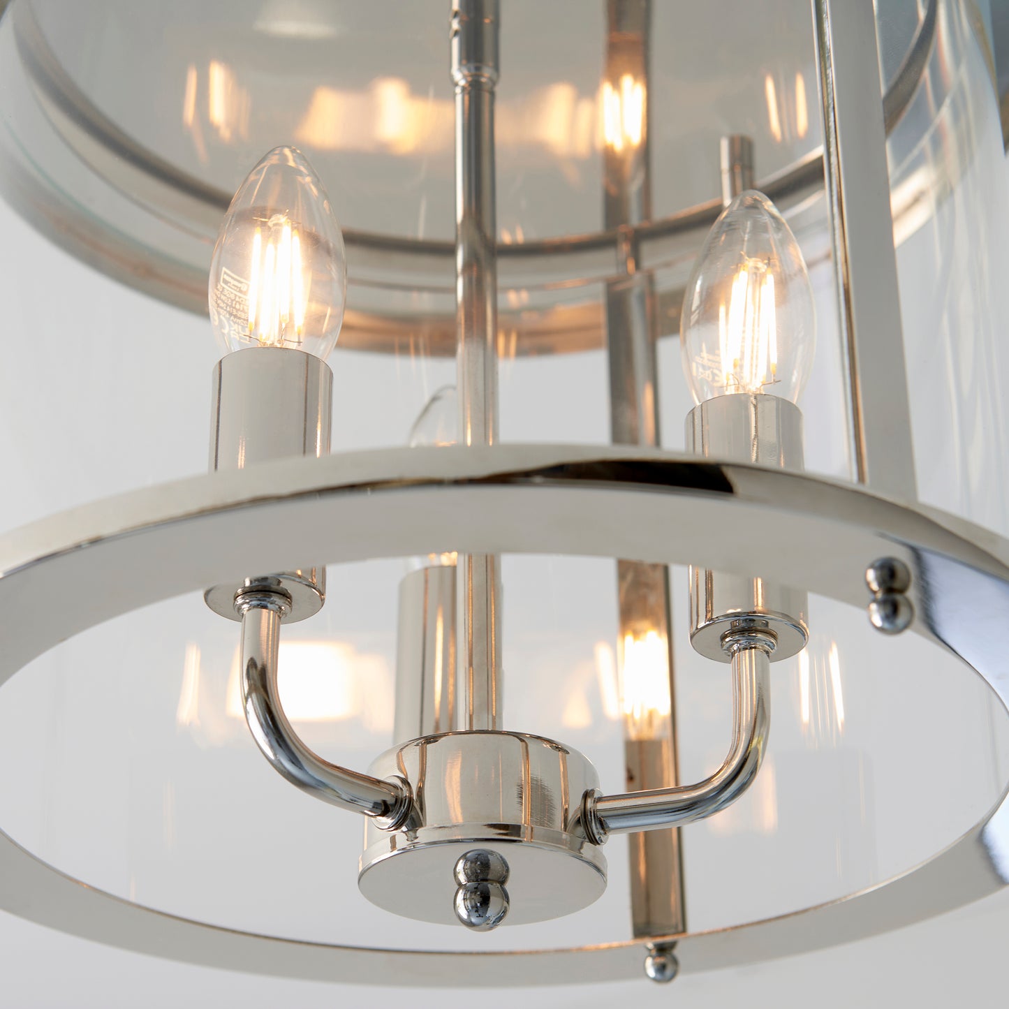 Nickel & Clear Glass Flush Ceiling 3 Lamp Ceiling Lantern - ID 11586
