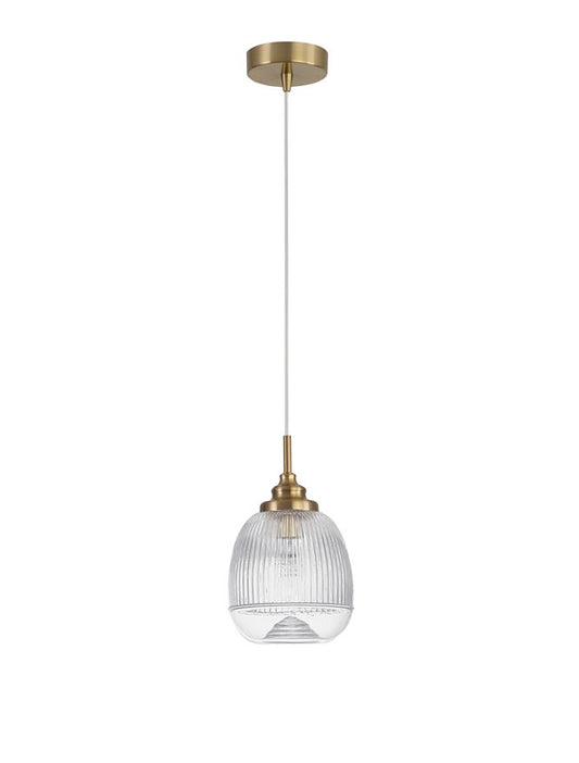MON Clear Lined Enclosed Glass & Gold Metal Single Pendant Short - ID 10025