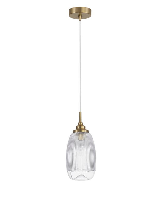 MON Clear Lined Enclosed Glass & Gold Metal Single Pendant Tall - ID 10024