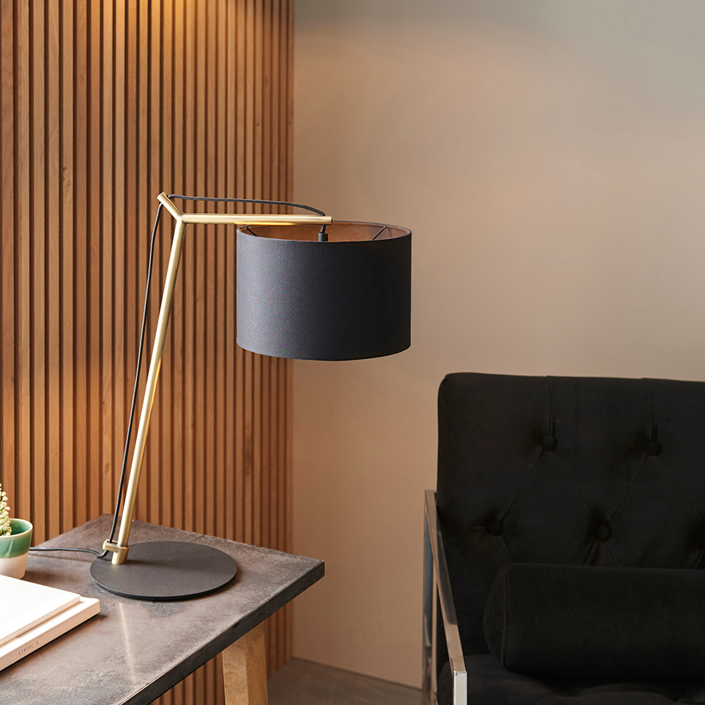 Leaning Matt Brass Table Lamp with Black Shade - ID  11029
