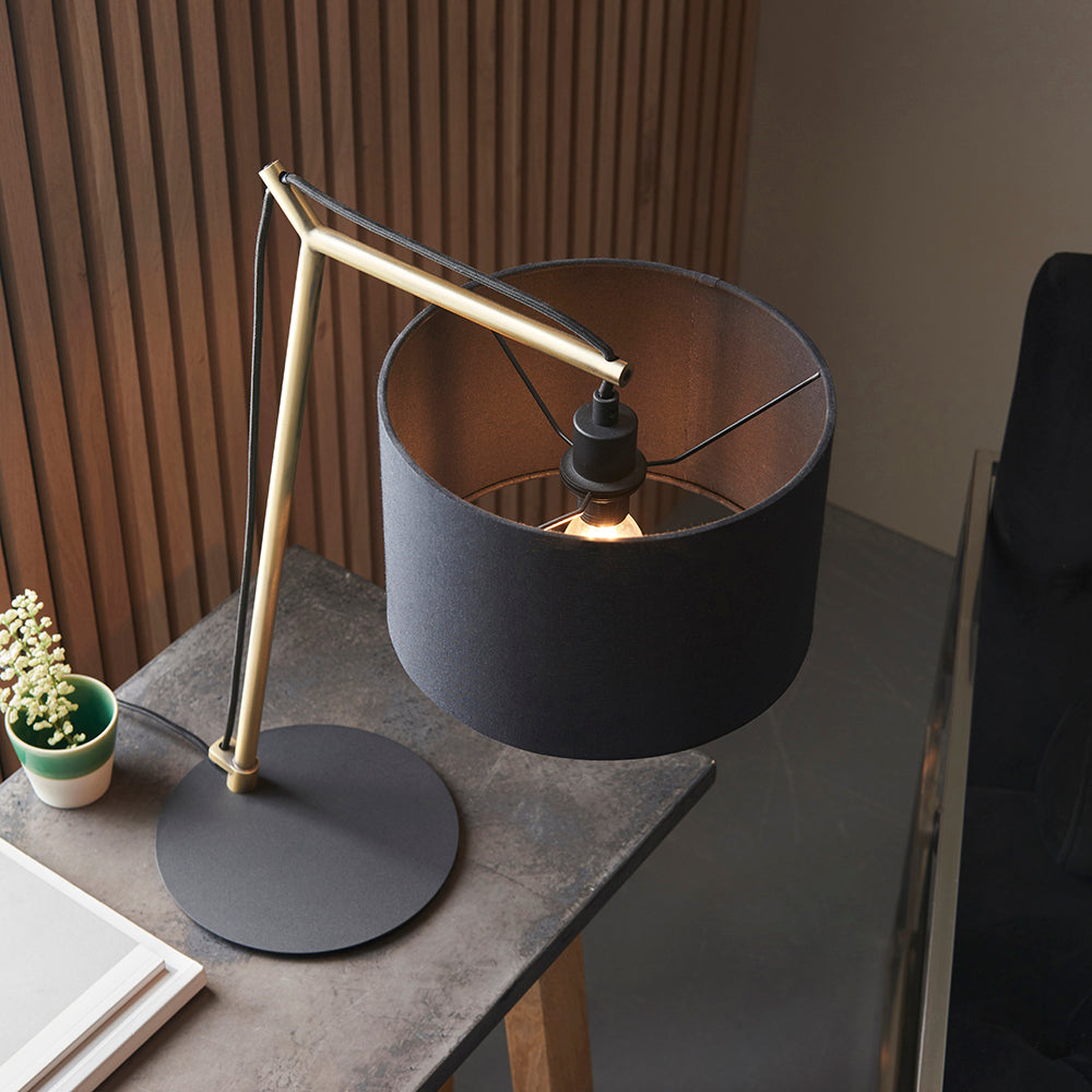 Leaning Matt Brass Table Lamp with Black Shade - ID  11029