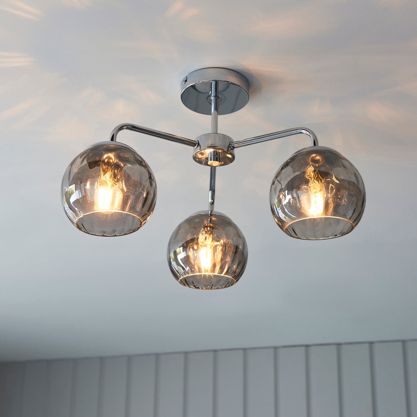 Chrome & Smokey Mirrored Glass 3 Arm Semi Flush Ceiling Light - ID 11879