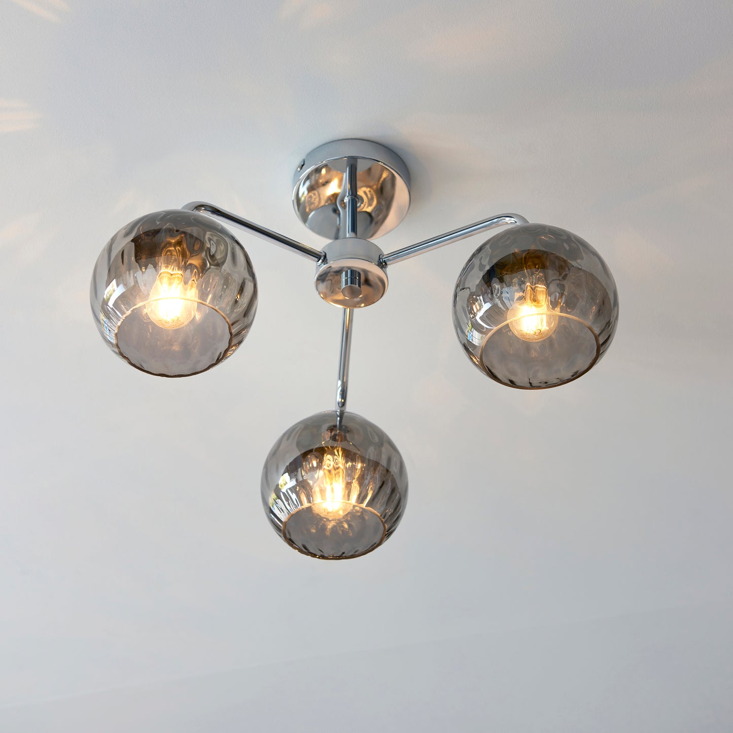 Chrome & Smokey Mirrored Glass 3 Arm Semi Flush Ceiling Light - ID 11879