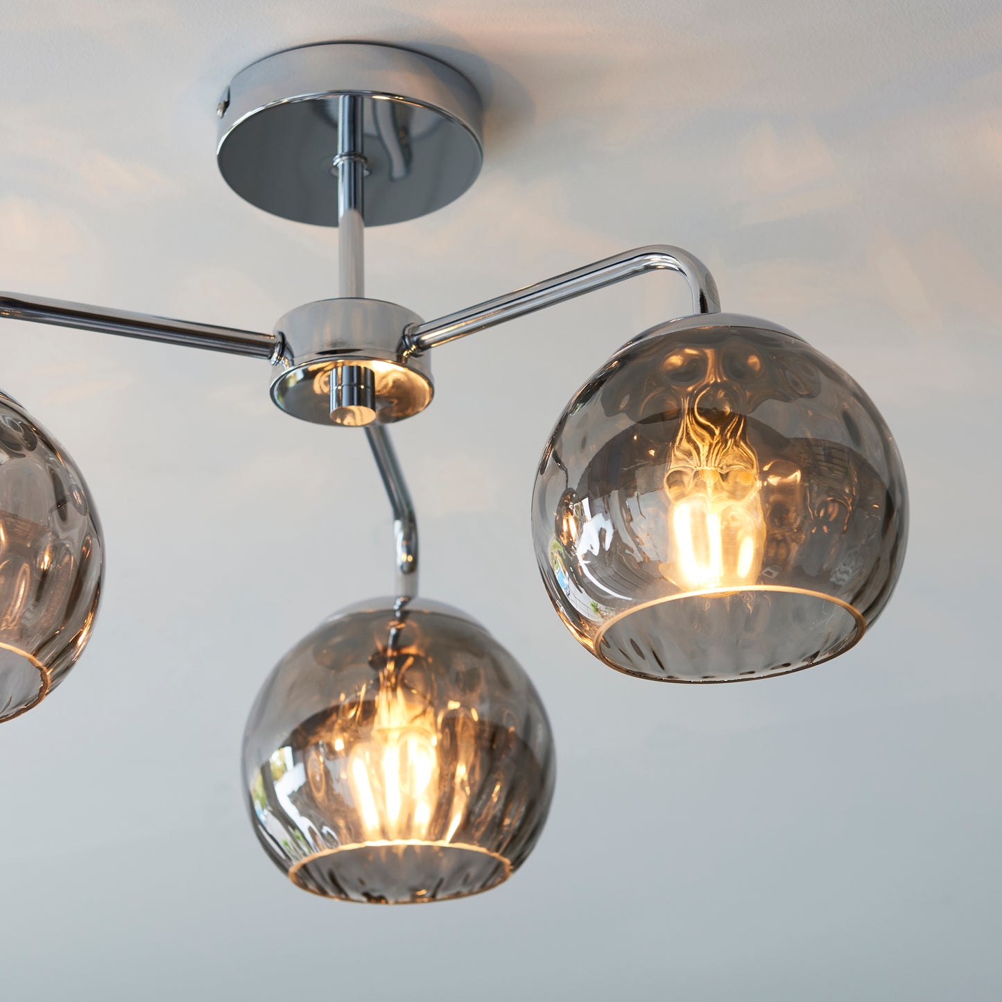 Chrome & Smokey Mirrored Glass 3 Arm Semi Flush Ceiling Light - ID 11879