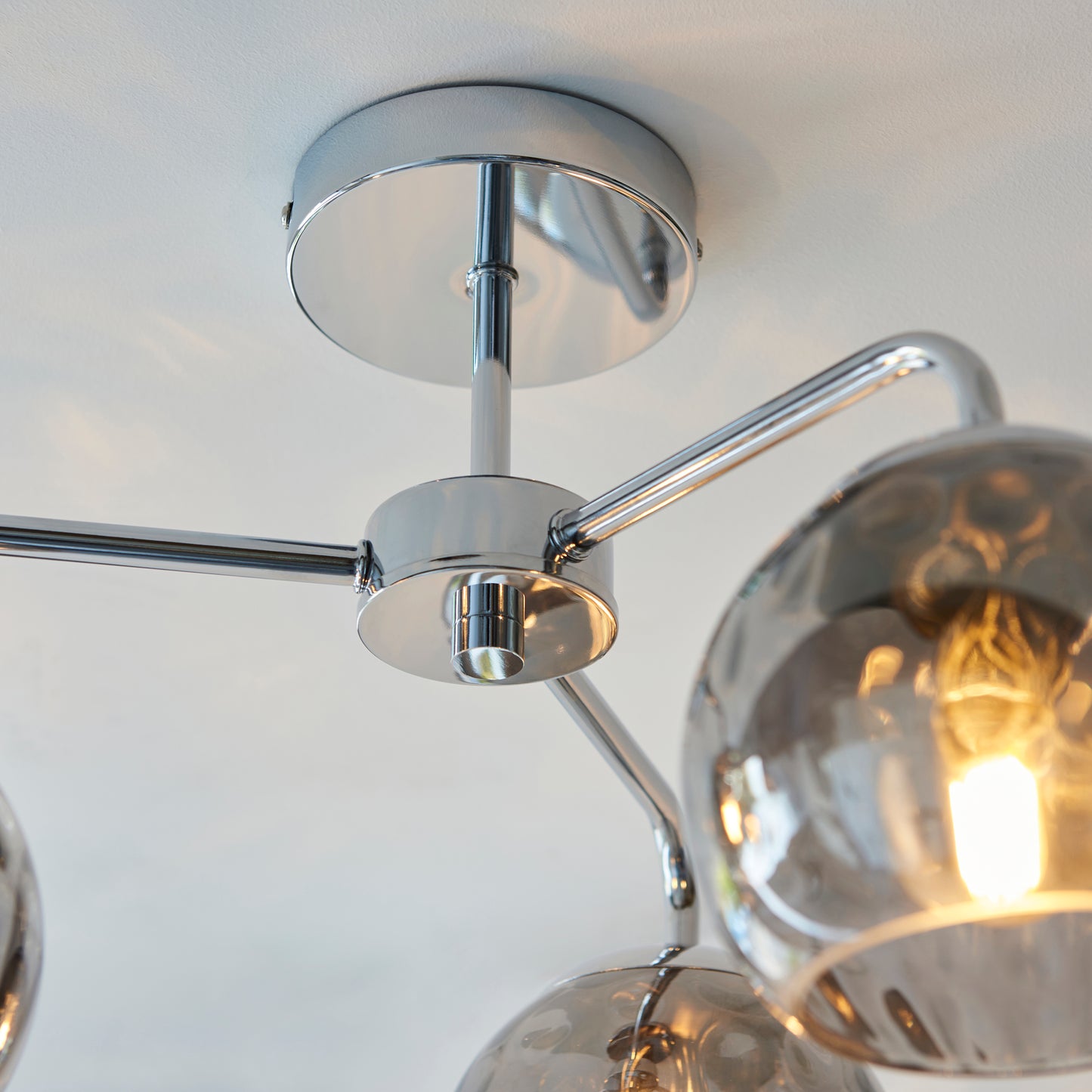 Chrome & Smokey Mirrored Glass 3 Arm Semi Flush Ceiling Light - ID 11879
