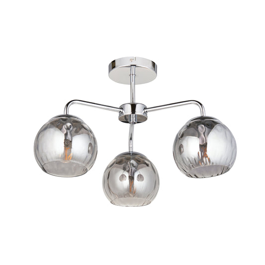 Chrome & Smokey Mirrored Glass 3 Arm Semi Flush Ceiling Light - ID 11879