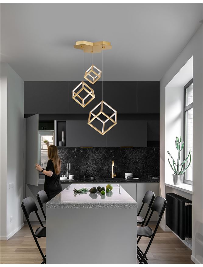 GAB Gold Aluminium & Silicone Cube Multiple Drop Pendant - ID 10182