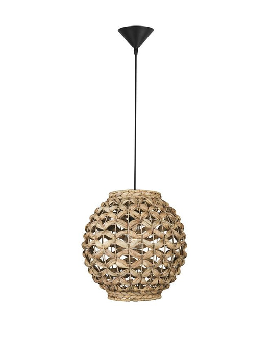 GRI Dried Water Hyacinth With Black Fabric Cable & Base Single Pendant - ID 10443
