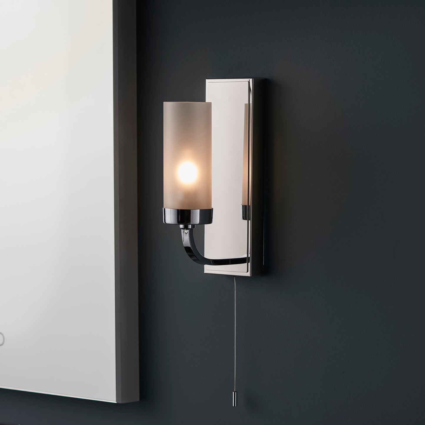 Polished Chrome & Frosted Glass Bathroom Wall Light - ID 11679